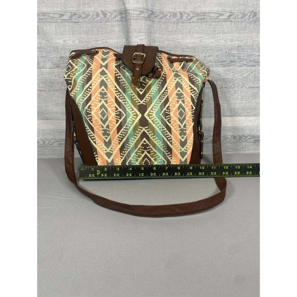 Unbranded Bucket‎ Bag Women Medium Multicolor Aztec Canvas Drawstring Backpack
